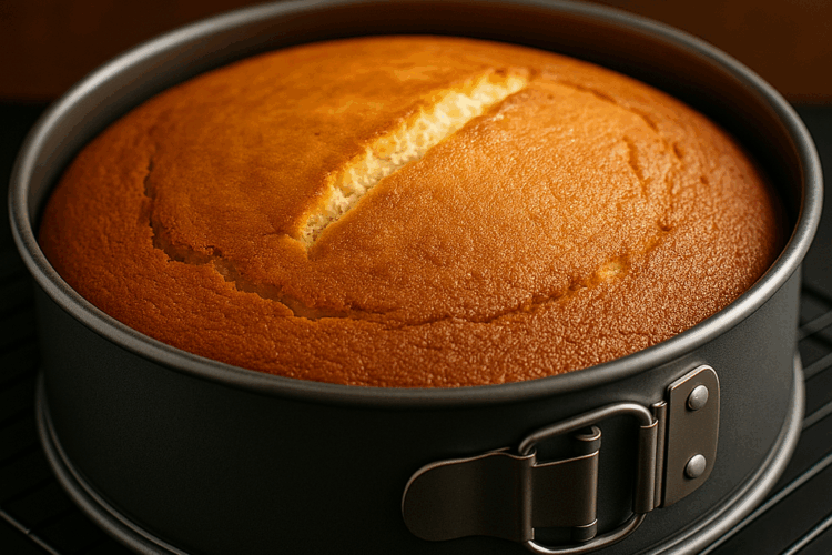 Gâteau au yaourt nature fait maison, dans son moule, encore chaud et doré.