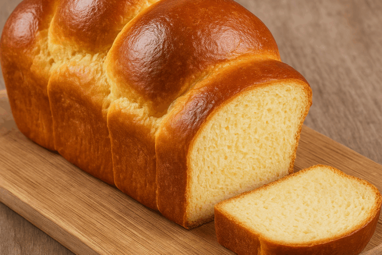 Brioche dorée et moelleuse faite maison, posée sur une planche en bois, avec l’inscription ByFoodAttitude.fr en bas à droite.