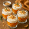 Un dessert réconfortant et lumineux, parfait pour les dimanches un peu frais. Les abricots sont lentement rôtis avec du miel et une touche de romarin, puis déposés sur un lit croustillant de biscuits émiettés. Par-dessus, une crème onctueuse de yaourt grec au miel apporte la fraîcheur et l’équilibre. Le tout se savoure tiède ou frais, dans une lumière d’après-midi, comme une pause douce et simple à partager.