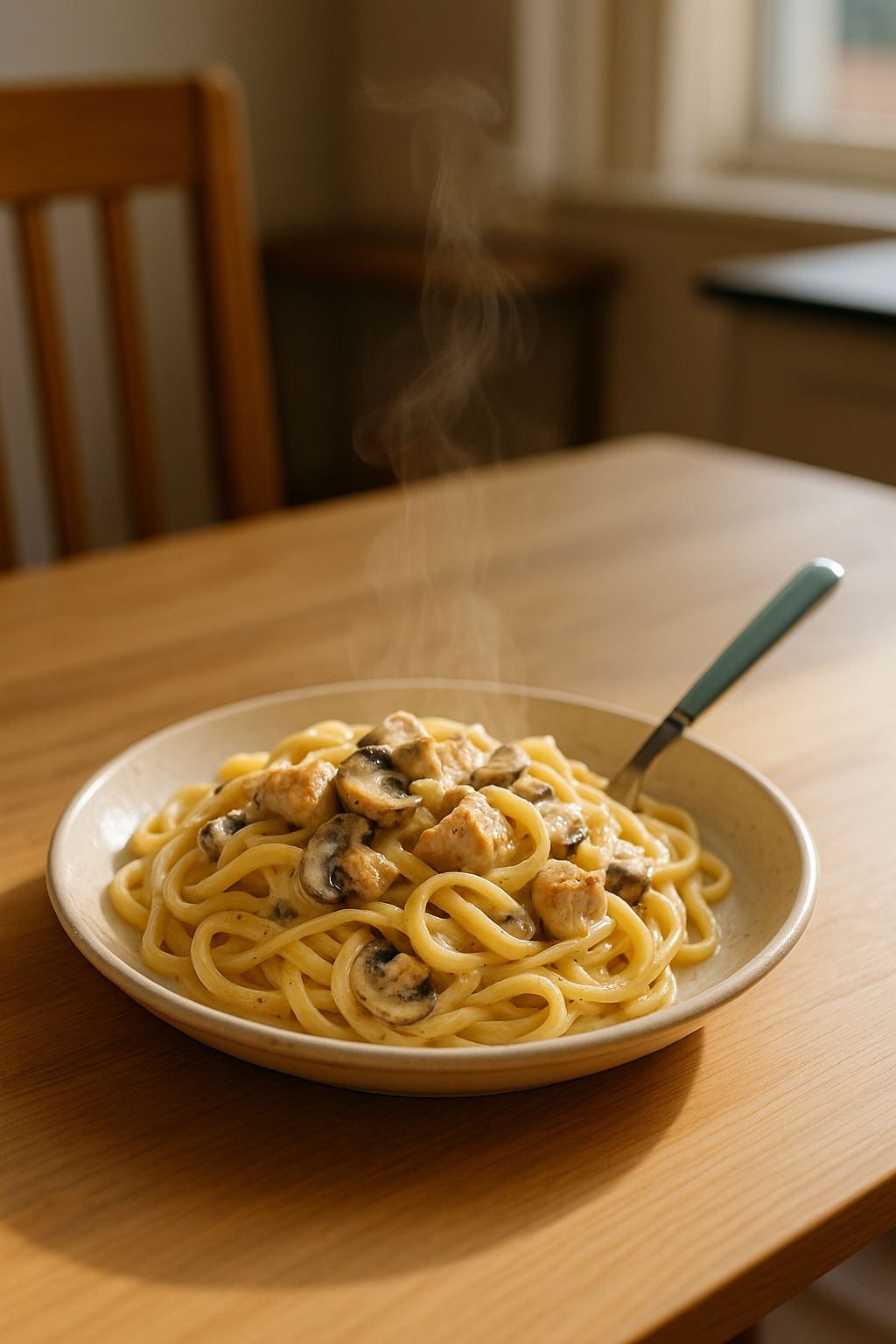 Pâtes à la crème champignons et poulet