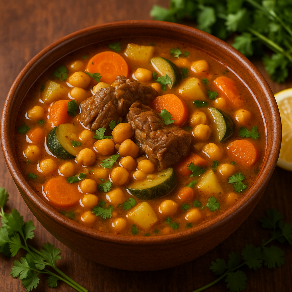 Soupe marocaine agneau, pois chiches et légumes