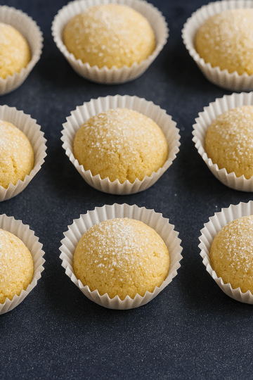 Guizadas tunisiennes revisitées, saupoudrées de sucre cristal, dorées et brillantes dans des caissettes blanches.