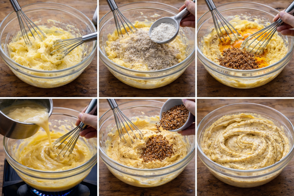 Bol de crème d’amande lisse et crémeuse, prête à garnir une tarte ou une galette.