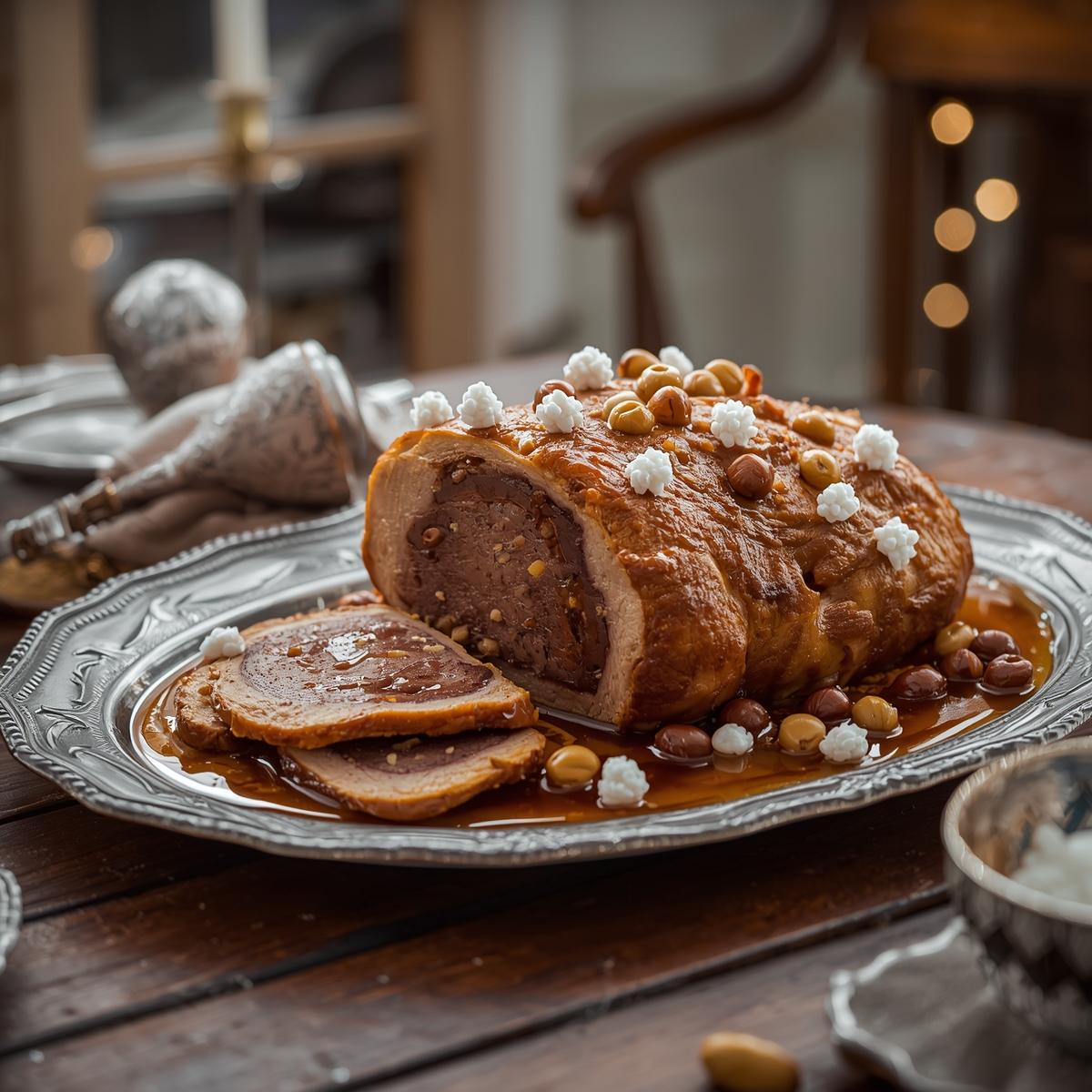 Rôti de Lune d’Hiver aux Éclats de Neige et Jus de Sapin