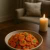 Assiette de salade de carottes marocaines coupées en rondelles, assaisonnées au cumin et au jus d’orange,